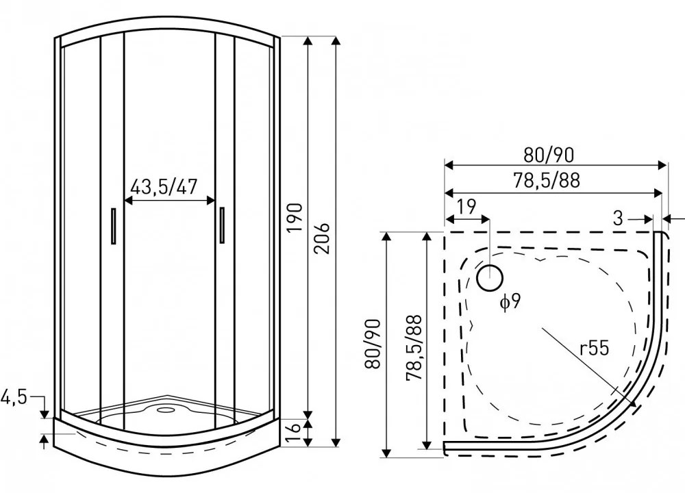 Madera 90x90x190 íves zuhanykabin tálca nélkül