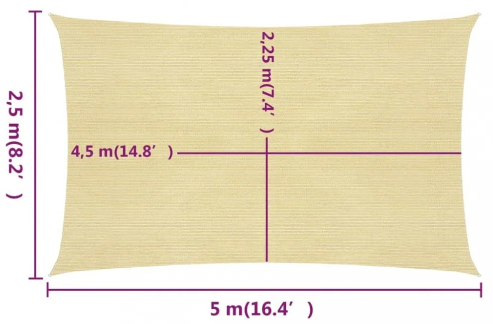 bézs HDPE napvitorla 160 g/m² 2,5 x 5 m
