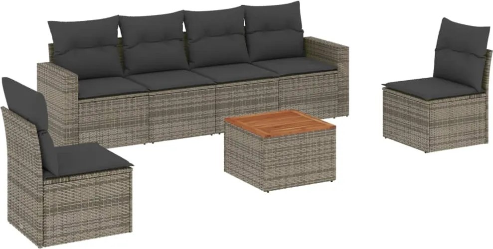 vidaXL 7 részes szürke polyrattan kerti ülőgarnitúra párnákkal