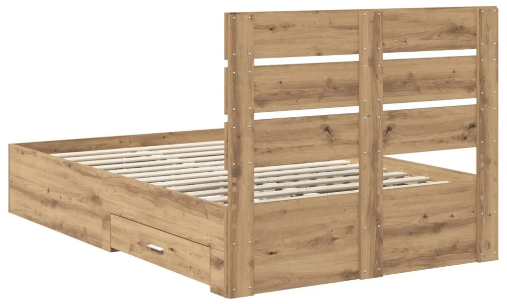 vidaXL Ágykeret fiókkal fejtámlával Artisan tölgy 135 x 190 cm Faanyag