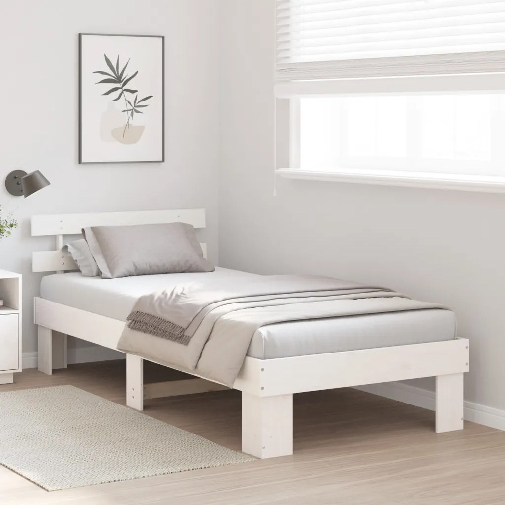 ágykeret fejtámlával Fehér 100x200 cm Tömör fa fenyő