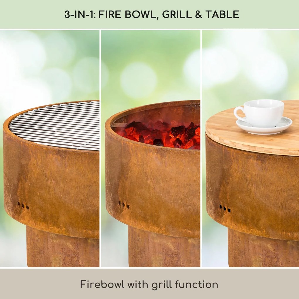 Blumfeldt Pompeji Rust, tűzrakóhely és grill, Ø 60cm, acél