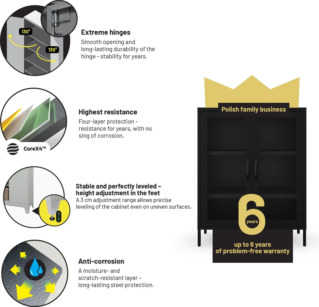 GINA Modern fekete alacsony üveges vitrin 800 x 1015 x 400 mm