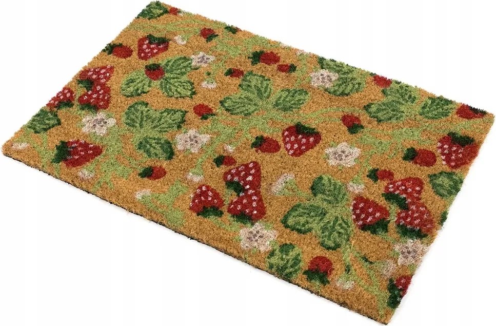 Lábtörlő Cipőhöz 60x40cm Eper Virágokkal Barna Piros Zöld Ko