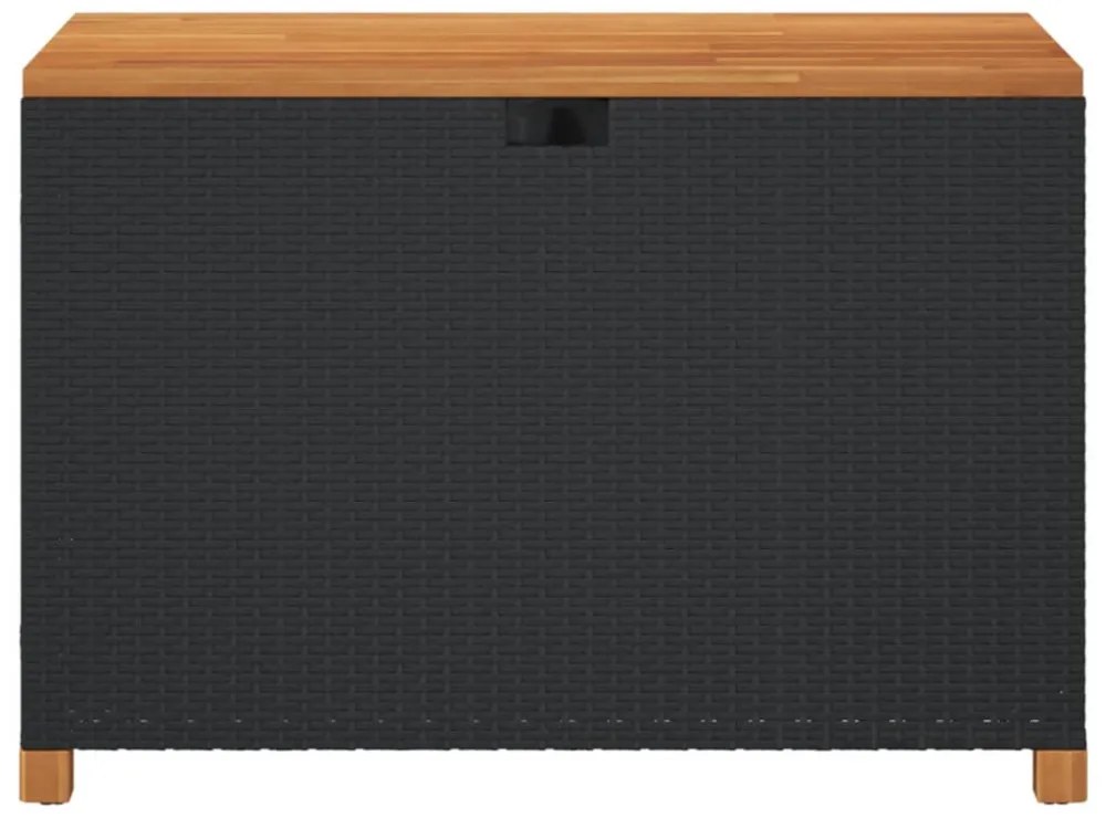 fekete polyrattan és akácfa kerti tárolóláda 110 x 55 x 63 cm