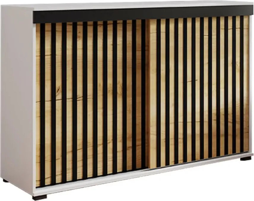 Malani Duplo 140 Tolóajtós Komód 140cm, Fehér- Arany Tölgy