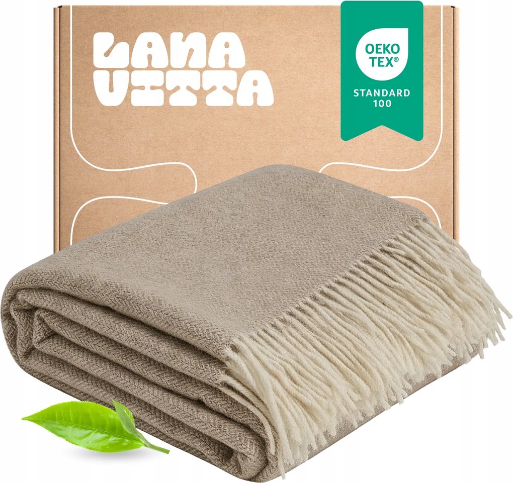 Rendezvous Gyapjú Takaró 100% Gyapjú Ágytakaró Pléd Bézs 150x200 cm