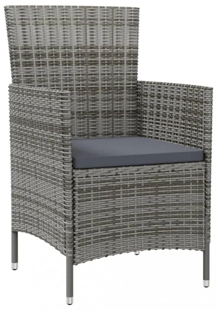 vidaXL 3 részes szürke polyrattan kültéri étkezőszett párnákkal