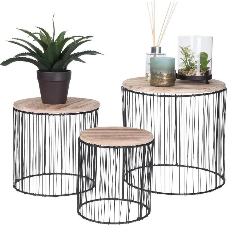 3 db virágtartó állvány készlet, átm. 19/23/28 cm, fekete/beige