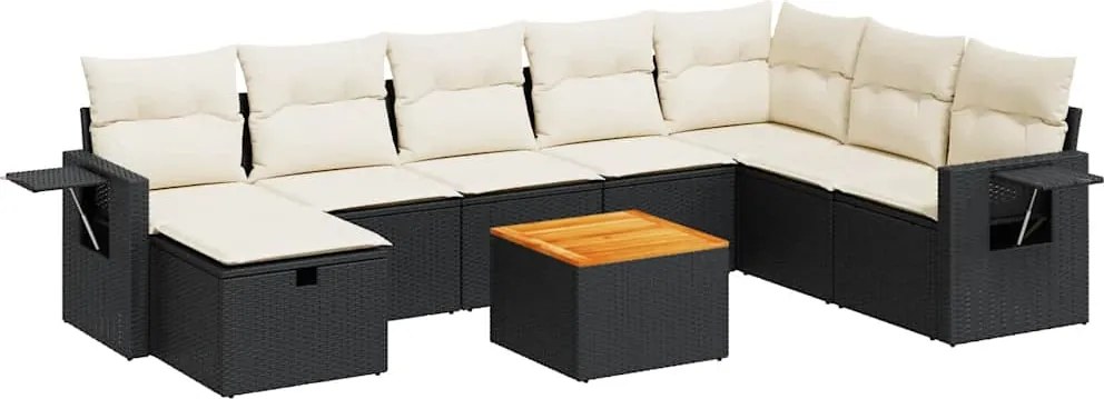 vidaXL 9 részes fekete polyrattan kerti ülőgarnitúra párnákkal
