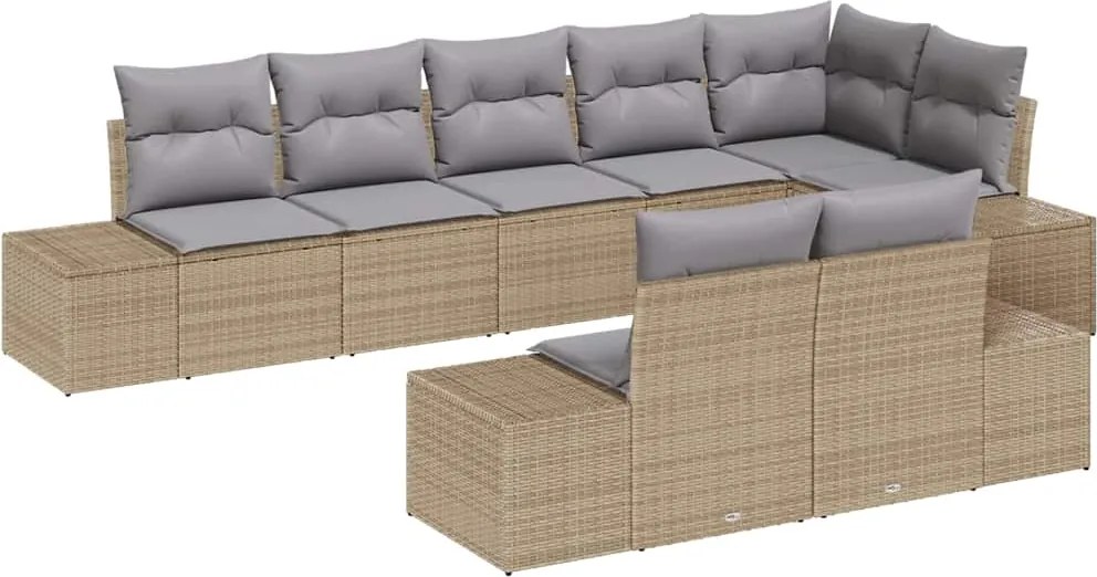 vidaXL Kerti Kanapé Szett 8 pcs Beige és Világosszürke Poli rattan