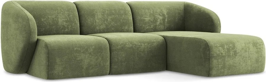 Zöld zsenília sarokkanapé (jobb oldali-heverő résszel) Lani – Makamii