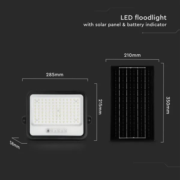 LED dimmelhető napelemes reflektor LED/200W/3,2V IP65 10000 mAh fekete + távirányító