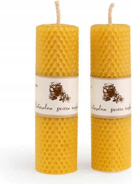 2x Méhviasz gyertya tekercselt Méhviasz 100% méret 15/3 cm