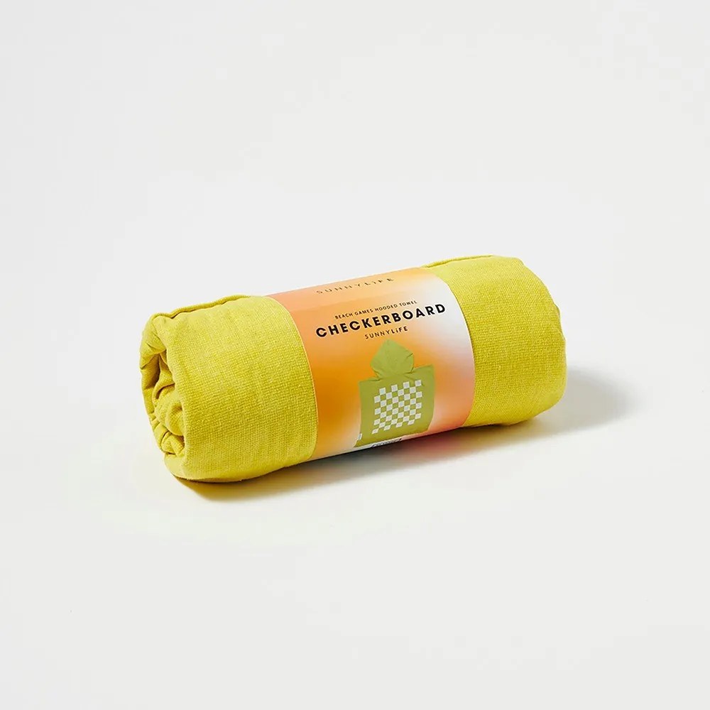 Checkerboard sárga, kapucnis gyerek strandtörölköző, 3-6 éves korig - Sunnylife