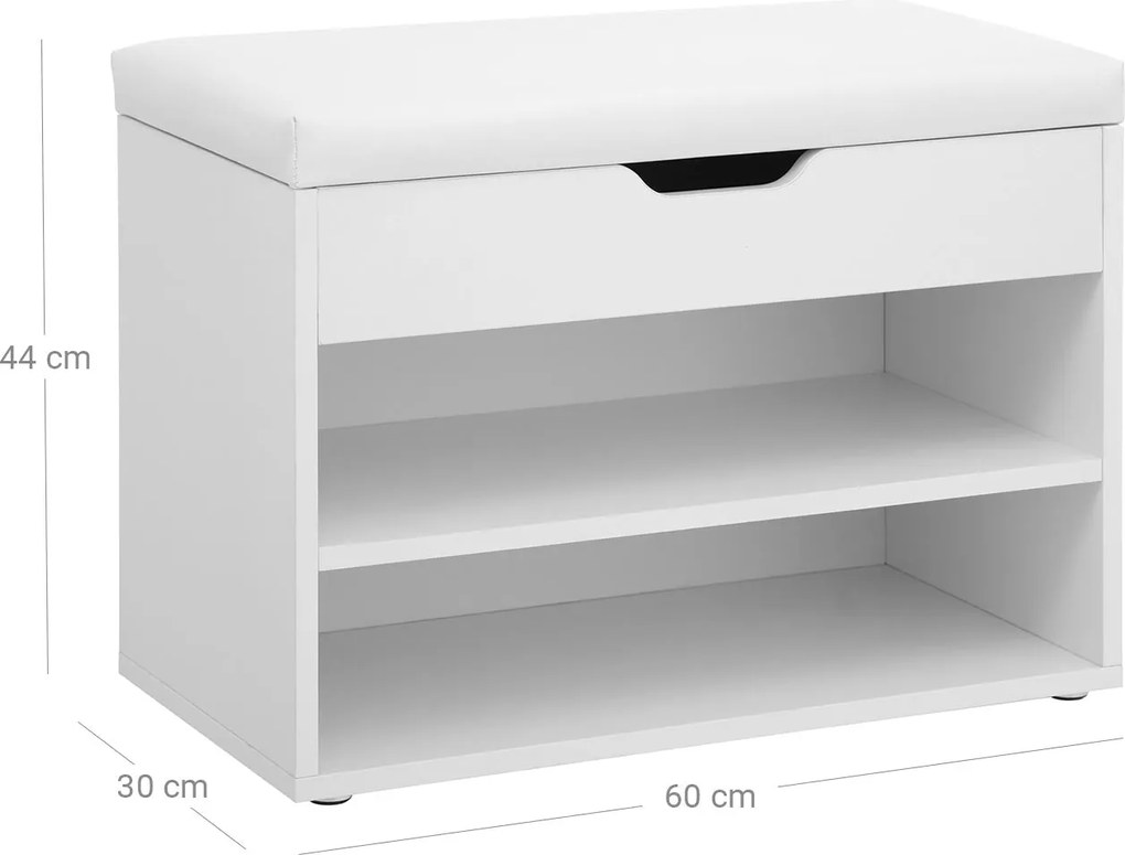 Cipőpad, cipőtartó összecsukható párnázott üléssel, fehér