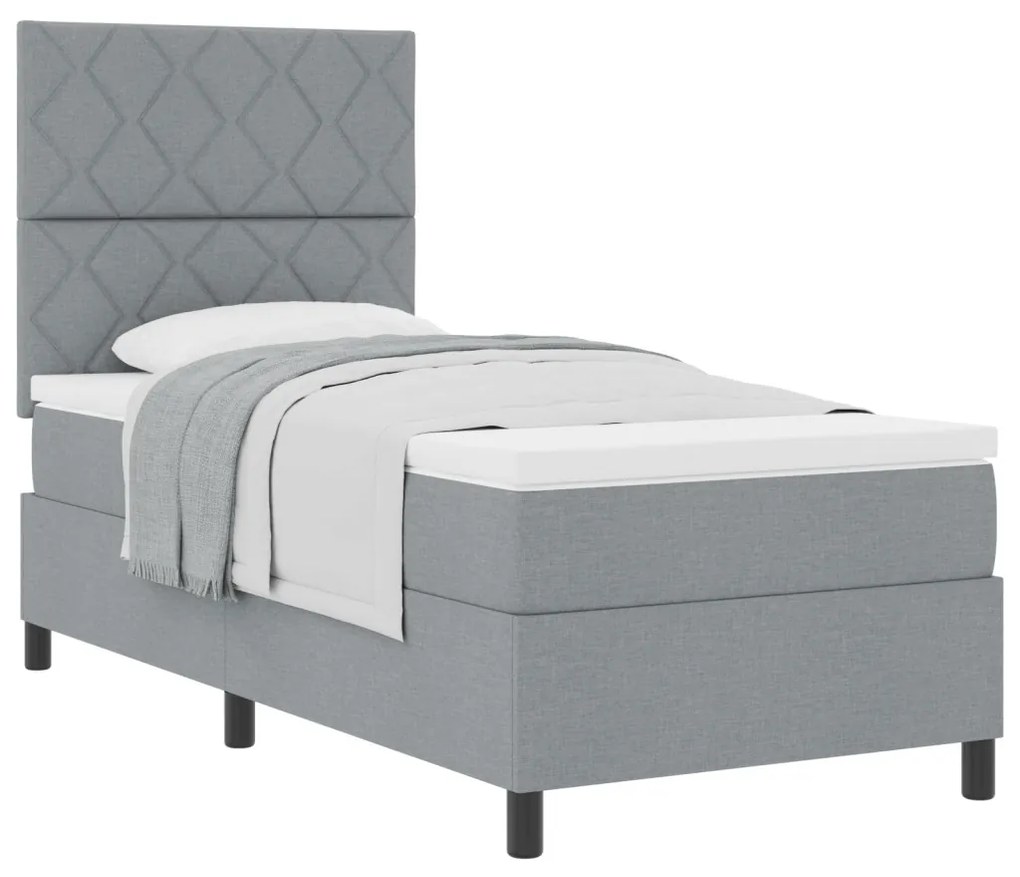 Box Spring Ágy Matraccal Világosszürke Egyszemélyes Szövet