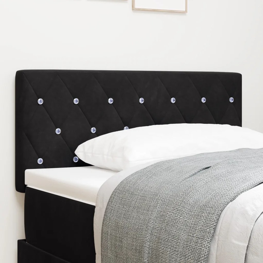 LED Fejvédő Kristálygombos Tufted Fekete 100 cm Bársony