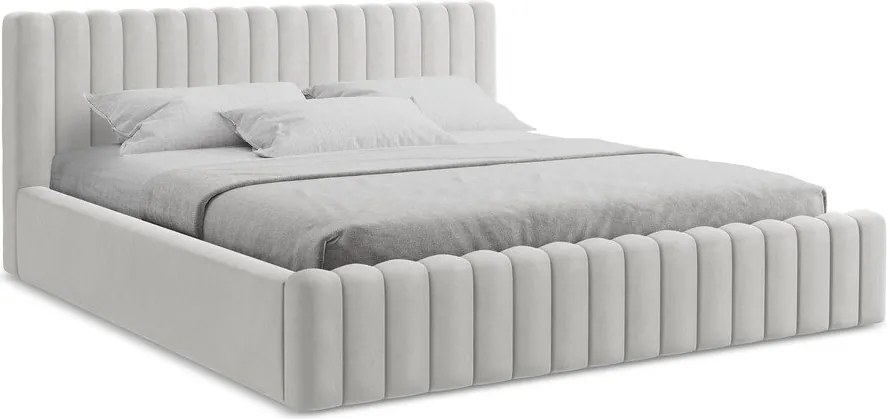 Ezüstszínű kárpitozott ágyneműtartós franciaágy ágyráccsal 180x200 cm Lemi – Makamii