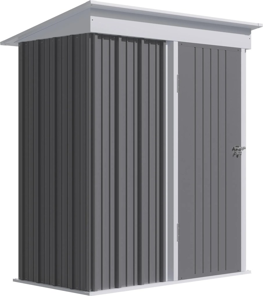 Outsunny Acél Alapú Kerti Szekrény 2 Állítható Polccal, Szerszámtároló Szekrény Tetővel és Zárható Ajtóval, 161x95x163/181cm, Szürke | Aosom
