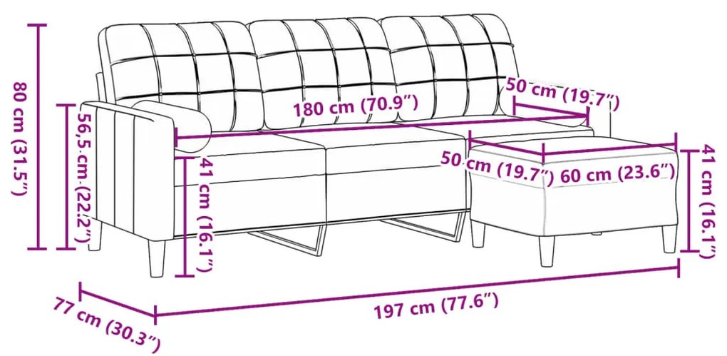 3 személyes fekete bársonykanapé lábtartóval 180 cm