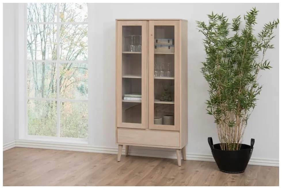 Natúr színű tálalószekrény tölgyfa dekorral 80x178 cm Nagano – Actona