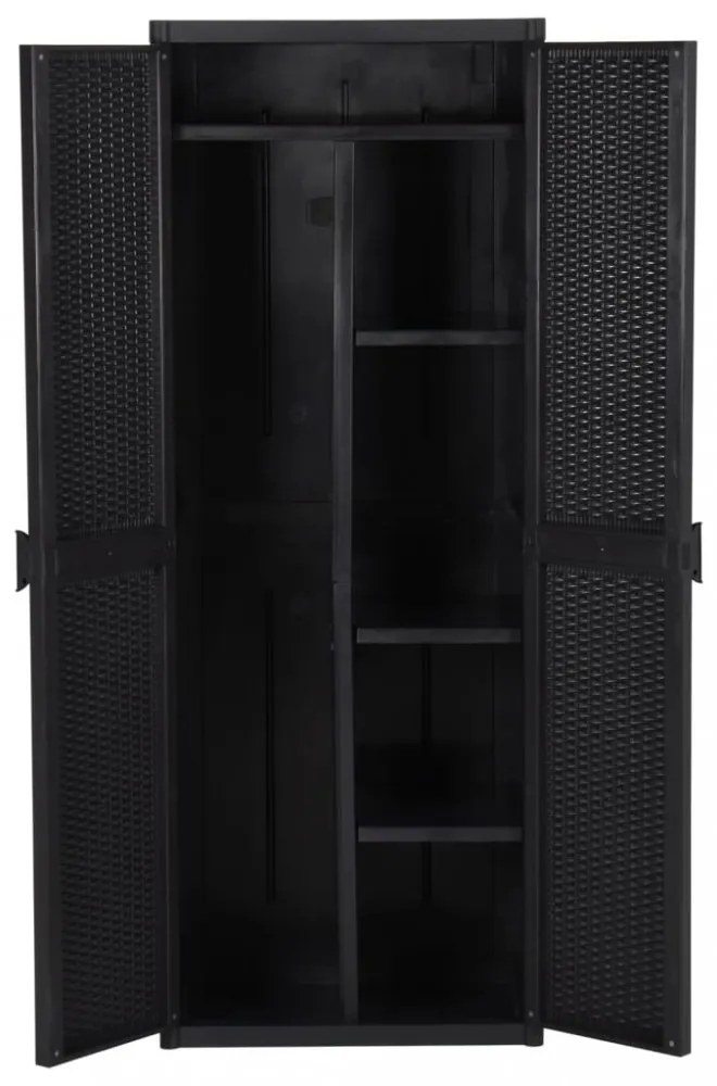 fekete PP rattan kerti tárolószekrény 65 x 45 x 172 cm