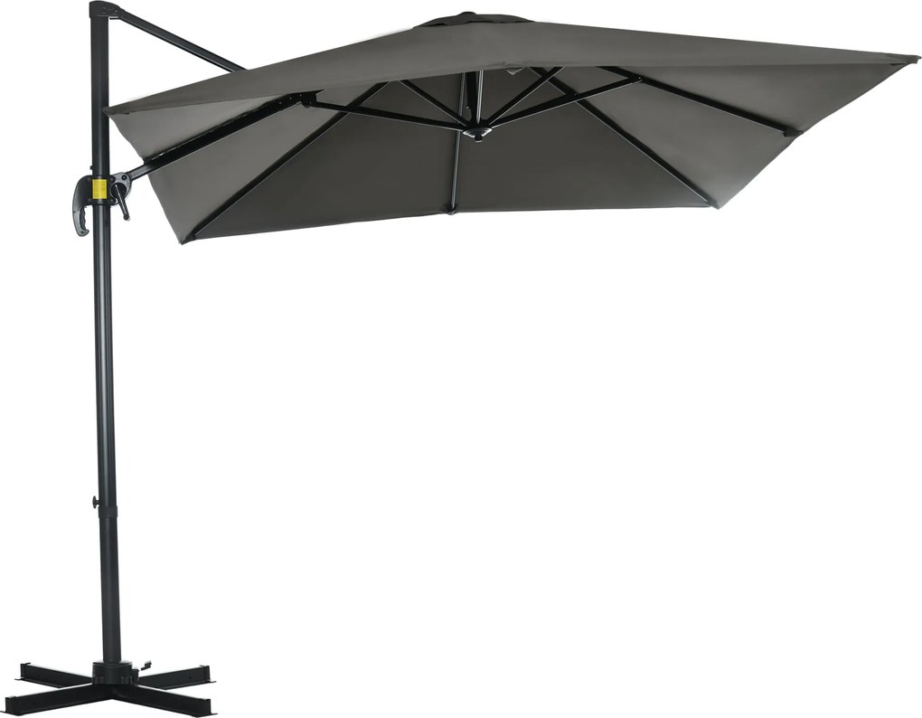 Outsunny Napernyő 245 x 245 cm Kert Napernyő Állványos Napernyő Kurblis Mechanizmussal Forgatható Kurblis Napernyő Állítható Roma Napernyő Szürke | Ao