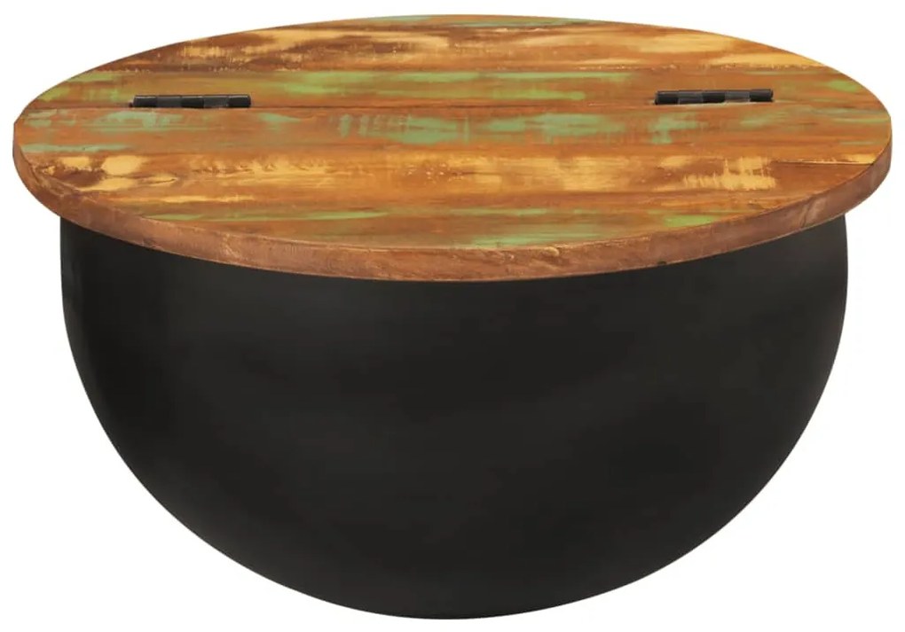 Fekete tömör újrahasznosított fa dohányzóasztal 50 x 27 cm
