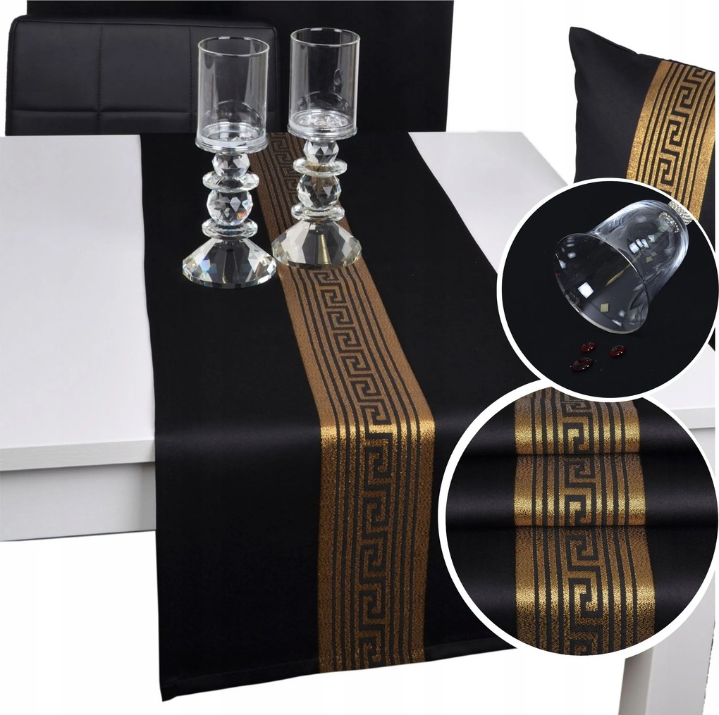 Asztalterítő Rodos Lux 40x200 Fekete Arany Foltálló Dekoratív Öv