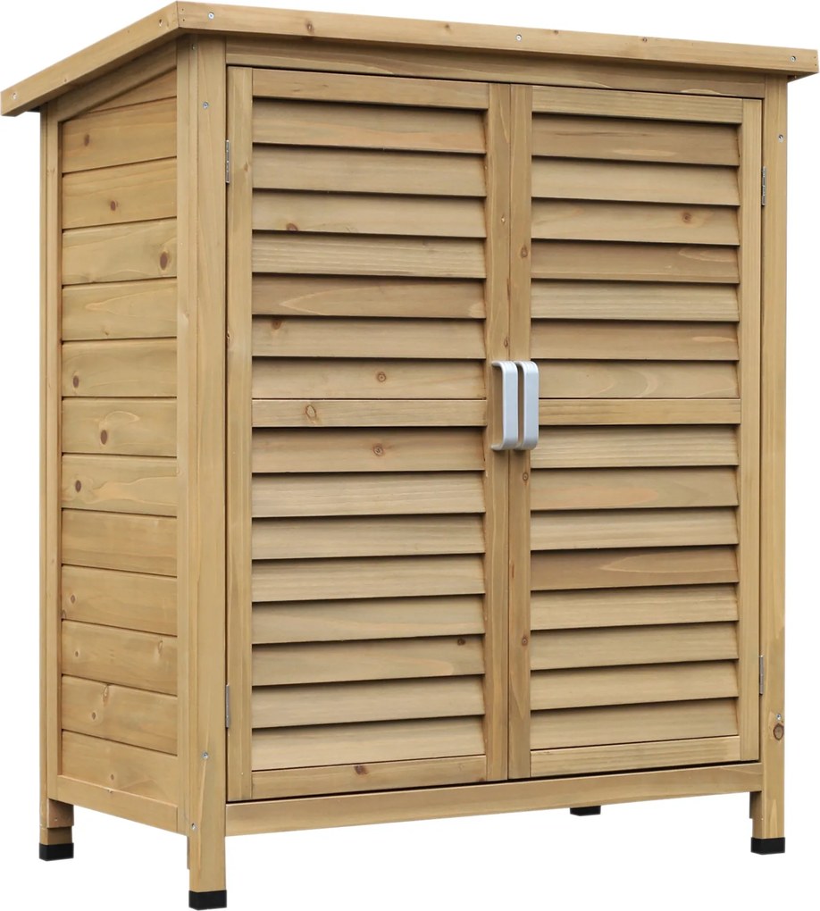 Outsunny Fa Kerti Tárolószekrény 87x46,5x96,5 cm 2 Belső Polccal, 2 Szellőző Ajtóval és Dőlt Tetővel a Kültéri Természetes Teraszhoz | Aosom
