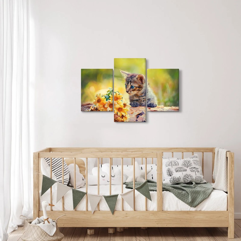 Macska képe ahogy a virágot nézi (90x60 cm)