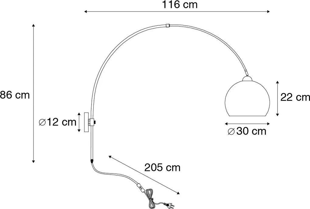 Okos fali ívlámpa acél fehér búrával, WiFi G125-tel - Bow