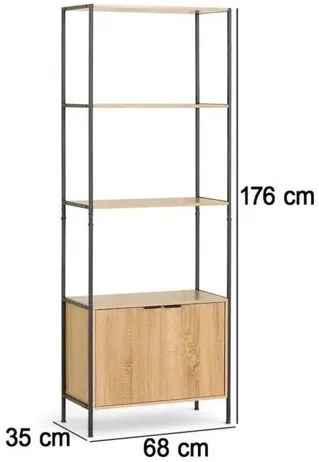 Intenso Home 5 szintes könyvespolc ajtóval 68 x 176cm (Aranytölgy) | Univerzális tároló állvány fém lábakkal