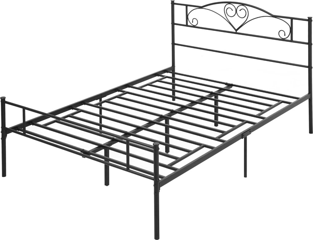 HOMCOM Acél Franciaágy Keret 145x211x106cm, Beépített Rácsokkal és Fejtámlával, Ágy Alatti Tárolóval, Fekete | Aosom