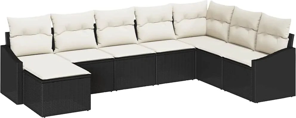 vidaXL Kerti Kanapé Szett párnával 8 pcs Fekete és Krém polirattan