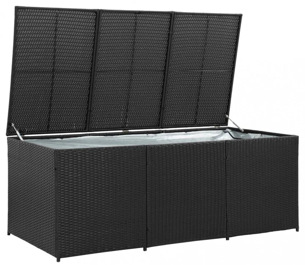 fekete polyrattan kerti tárolóláda 180 x 90 x 70 cm