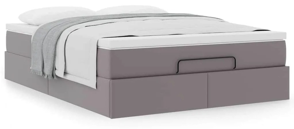 Ottomán ágykeret matraccal Szürke 140x190cm műbőrrel