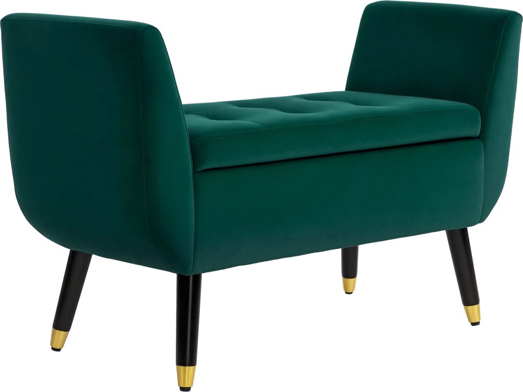 HOMCOM Tároló Padkarfa Aljzattal Bársony Kárpitozású Pad Fa Lábakkal, Tárolódoboz Nappalihoz, Hálószobához, Előszobához 107 x 42 x 65 cm, Zöld | Aosom