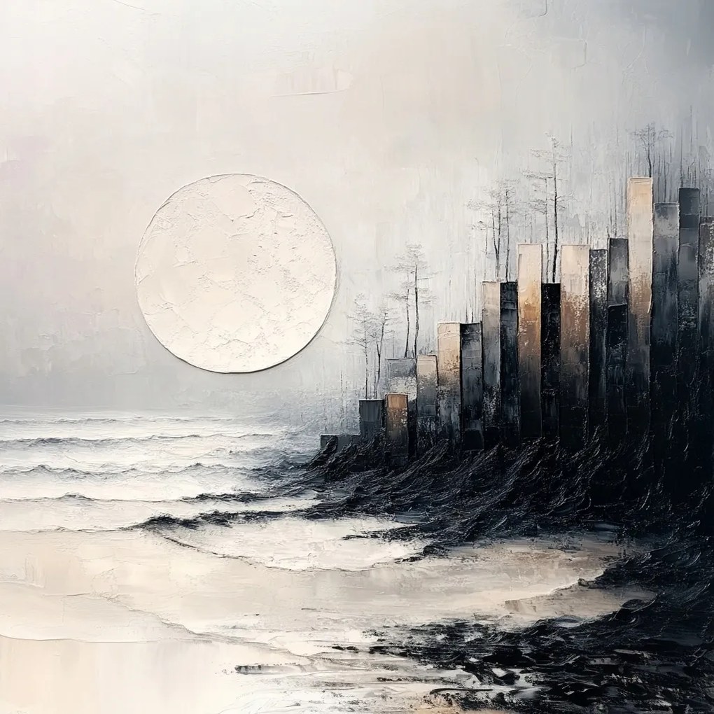 Vászonkép Canvas Absztrakt Grafika Város Éjszaka Hold Tenger 40x40