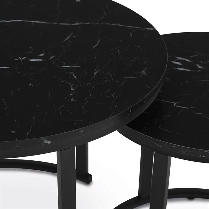 Set de măsuțe de cafea din 2 piese, blat din MDF cu decor marmură, cadru metalic