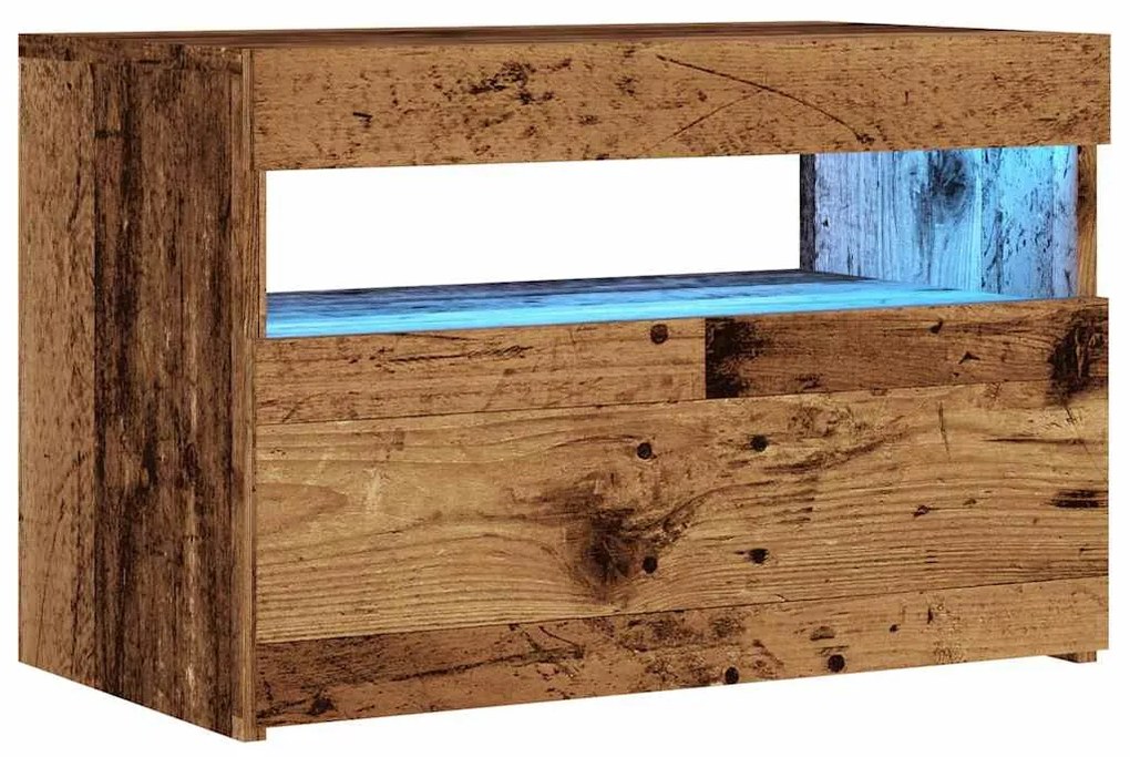 antik fa színű szerelt fa TV-szekrény LED-ekkel 60x35x40 cm
