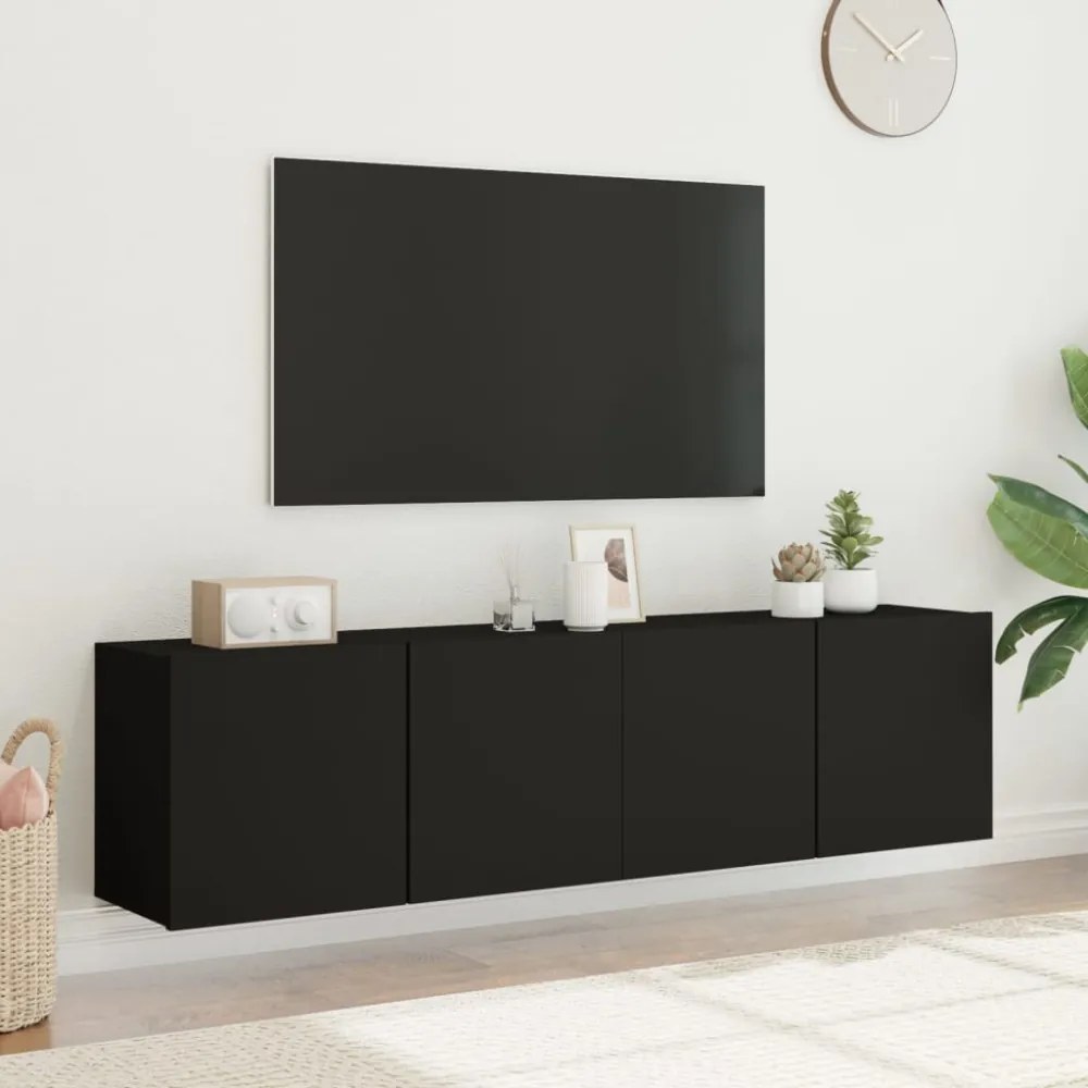 2 db fekete falra szerelhető TV-szekrény 80 x 30 x 41 cm