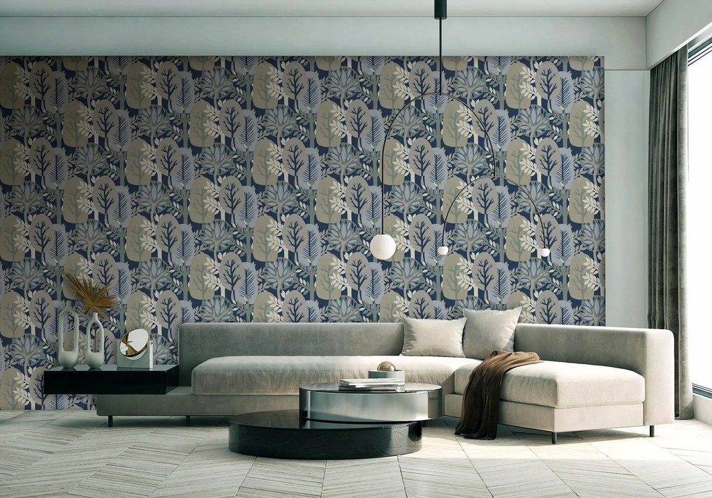 Decoprint Antibes Nature Forest kék-szürke fa mintás vlies tapéta – AN28284