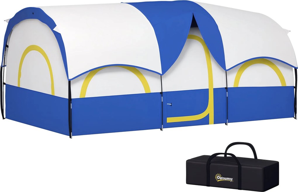 Outsunny Alagút Sátor, 6 Fős Camping Sátor 3 Szobával, UV Védelem, Rácsos Ablakok, Szélálló Családi Sátor Hordtáskával, 3000mm Vízálló Csoport Sátor K