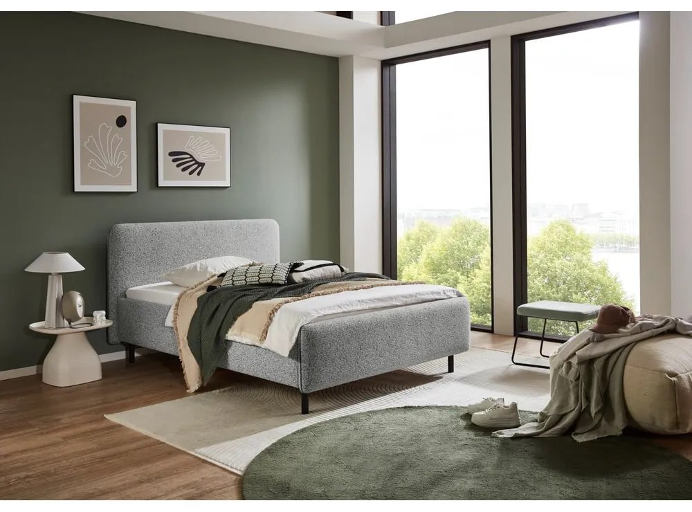 Világosszürke kárpitozott franciaágy ágyrács nélkül 160x200 cm Primo – Meise Möbel