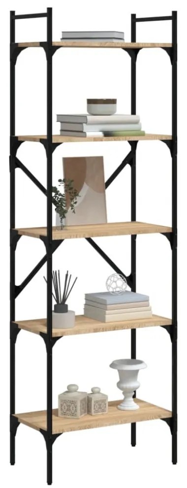 5 szintes sonoma tölgy színű fa könyvespolc 56 x 31,5 x 174 cm