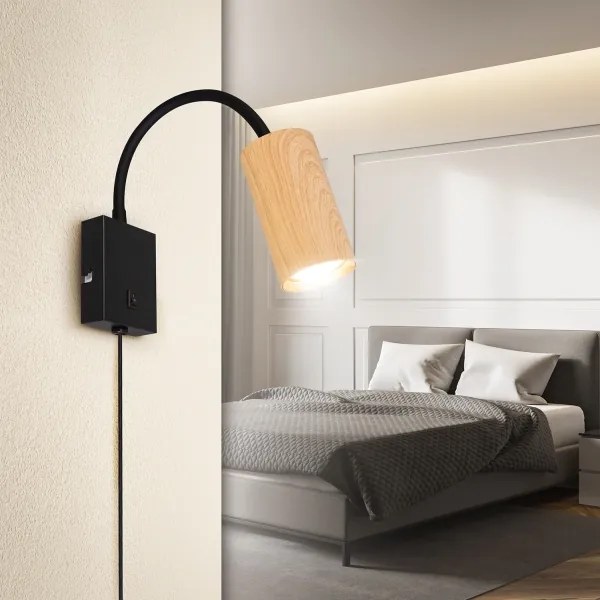 Brilagi - Állítható fali lámpa SELE 1xGU10/30W/230V fekete/tölgy dekor