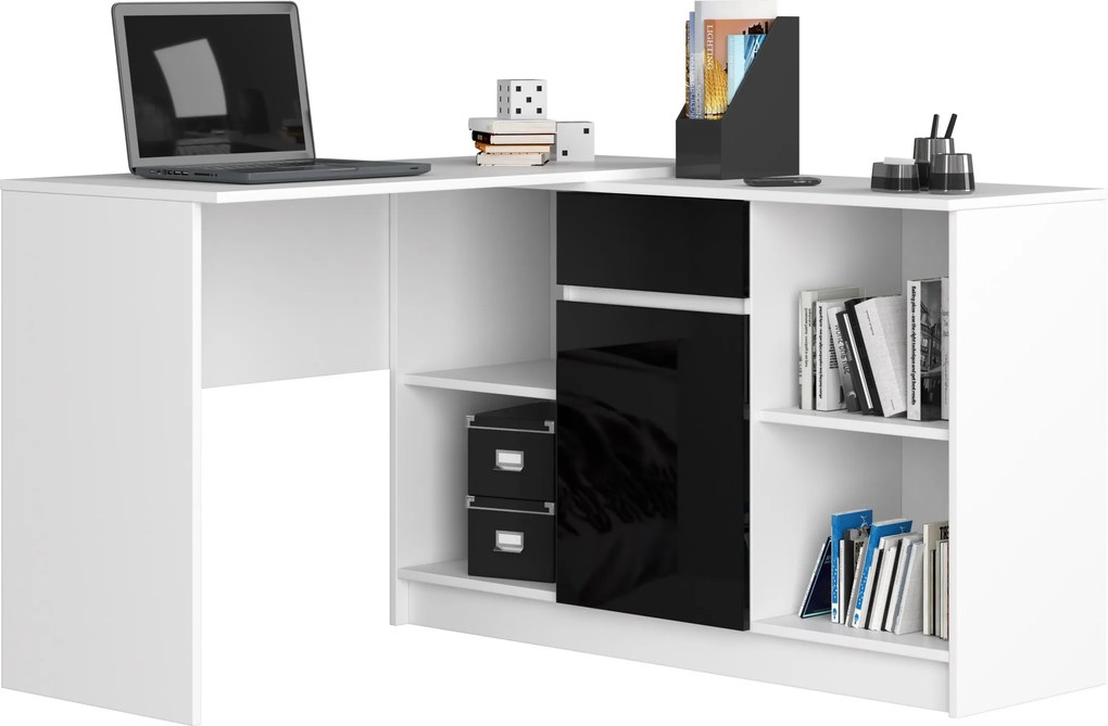 Sarok íróasztal B17 fehér fekete fényes komód szett Akd