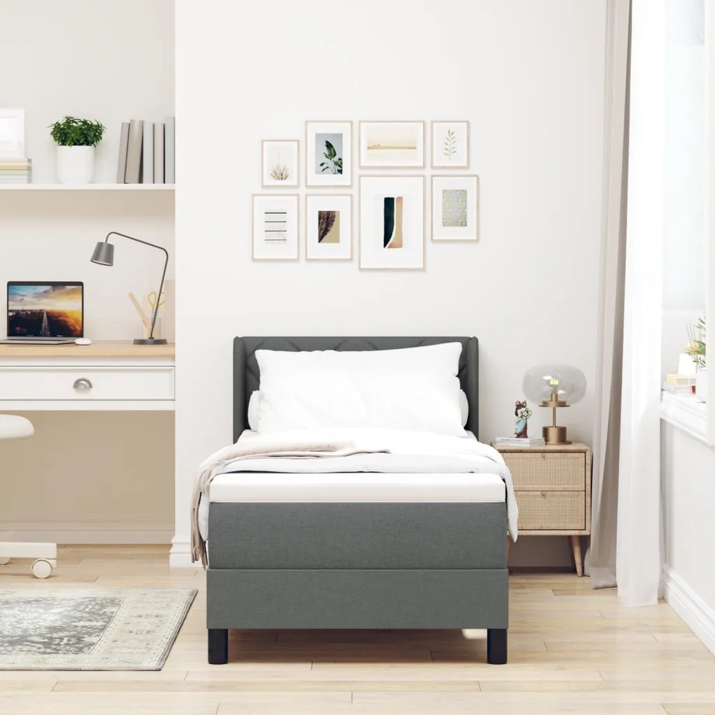 Boxspring Ágy Matraccal – Sötétszürke, 80 x 200 cm Szövet